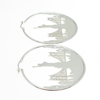 925 Sterling Silver Statue of Liberty NYC Skyline Hoop Earrings