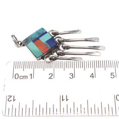 Old Pawn 925 Sterling Silver Vintage Turquoise Lapis Spiny Oyster Shell Pendant