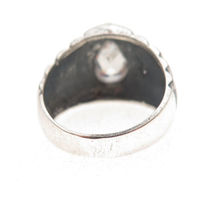 925 Sterling Silver Vintage Pear-Cut C Z Modernist Oxidized Ring Size 7.5