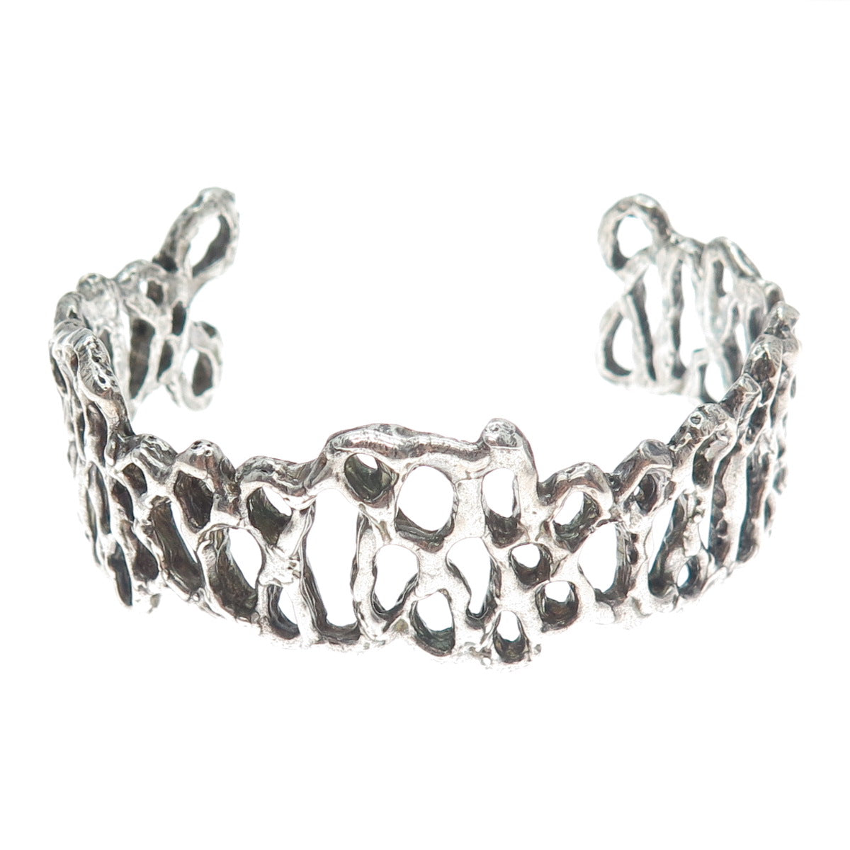 925 Sterling Silver Vintage Modernist Brutalist Adjustable Cuff Bracelet 7"