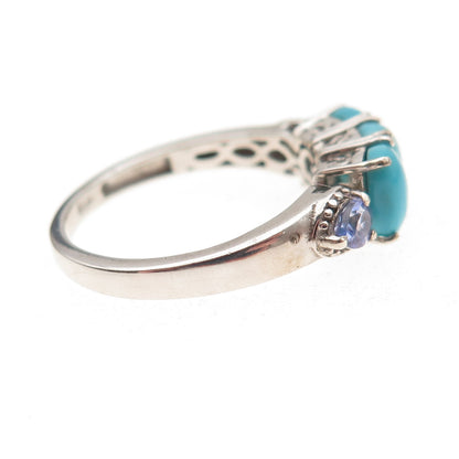 Chuck Clemency 925 Sterling Silver Real Turquoise & Tanzanite Ring Size 8