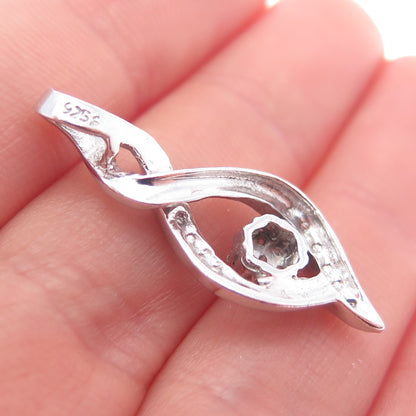 925 Sterling Silver Real Round-Cut Diamond Twisted Slide Charm Pendant