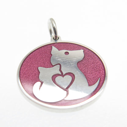 925 Sterling Silver Purple Enamel Cat & Dog Friendship Minimalist Charm Pendant