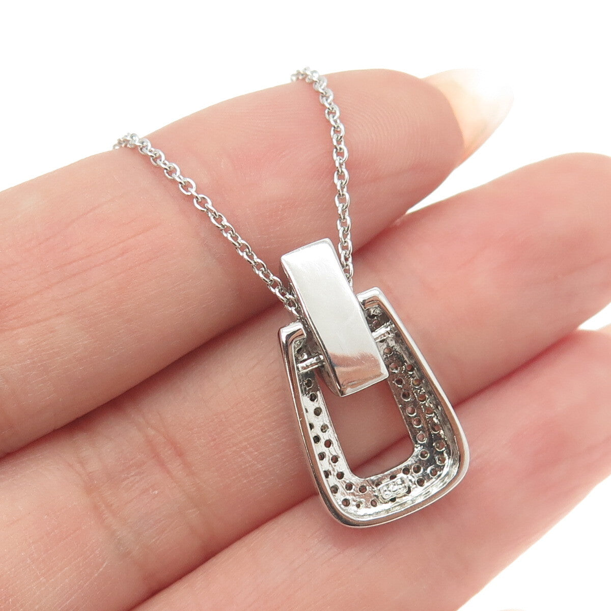 925 Sterling Silver Italy Round & Emerald-Cut C Z Rolo Chain Necklace 18"