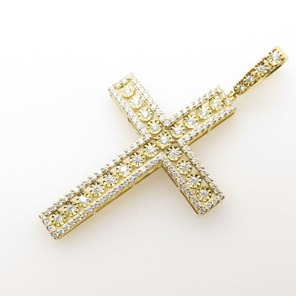 925 Sterling Silver Gold Plated Pave C Z Cross Pendant