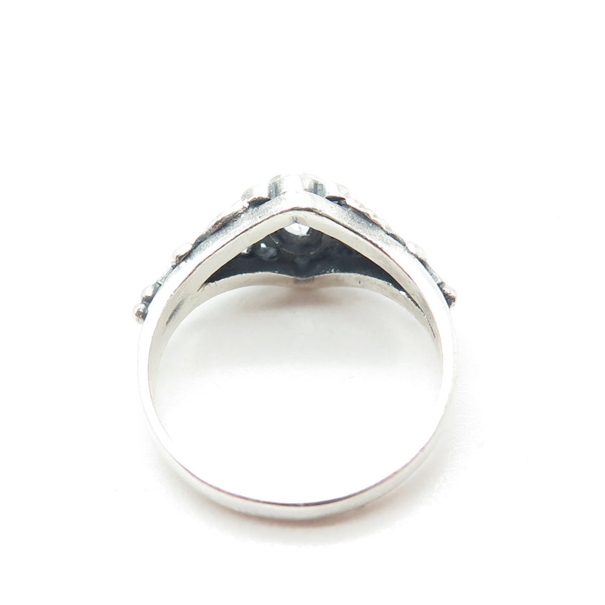 925 Sterling Silver Vintage Real Oval-Cut Blue Topaz Flower Ring Size 5.25