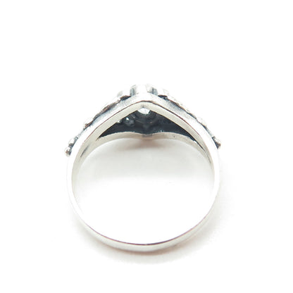 925 Sterling Silver Vintage Real Oval-Cut Blue Topaz Flower Ring Size 5.25