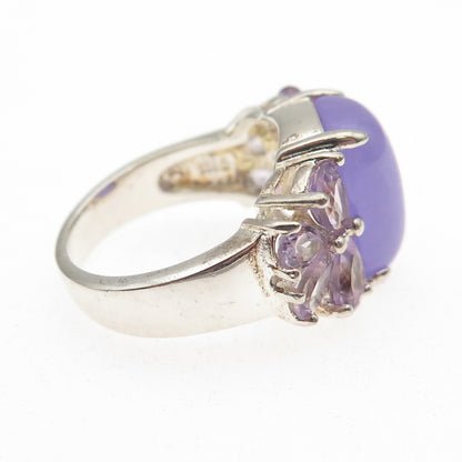 925 Sterling Silver Real Lavender Jade & Amethyst Ring Size 7