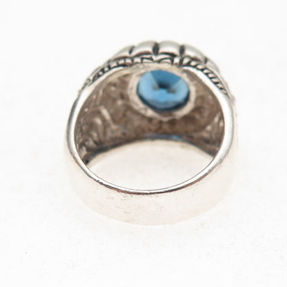 My Way 925 Sterling Silver Vintage Real London Blue Topaz Oxidized Ring Size 8
