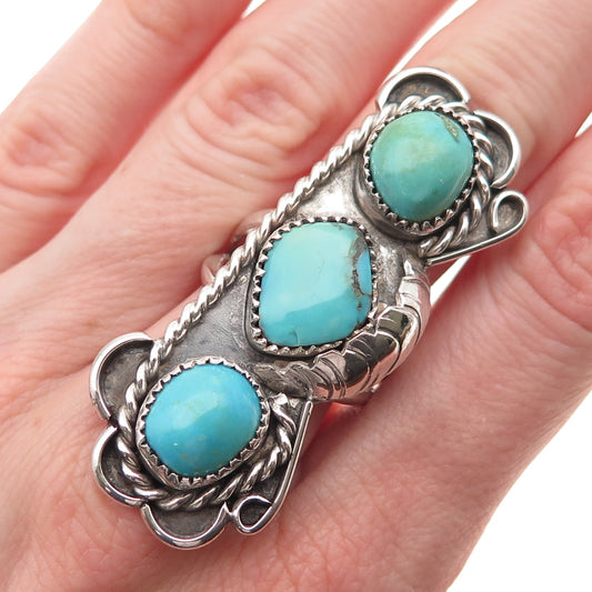Old Pawn 925 Sterling Silver Vintage Southwestern Turquoise Tribal Ring Size 8