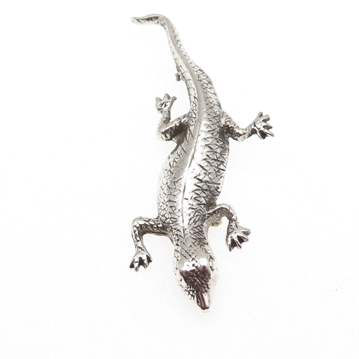 925 Sterling Silver Vintage Lizard Oxidized Pin Brooch