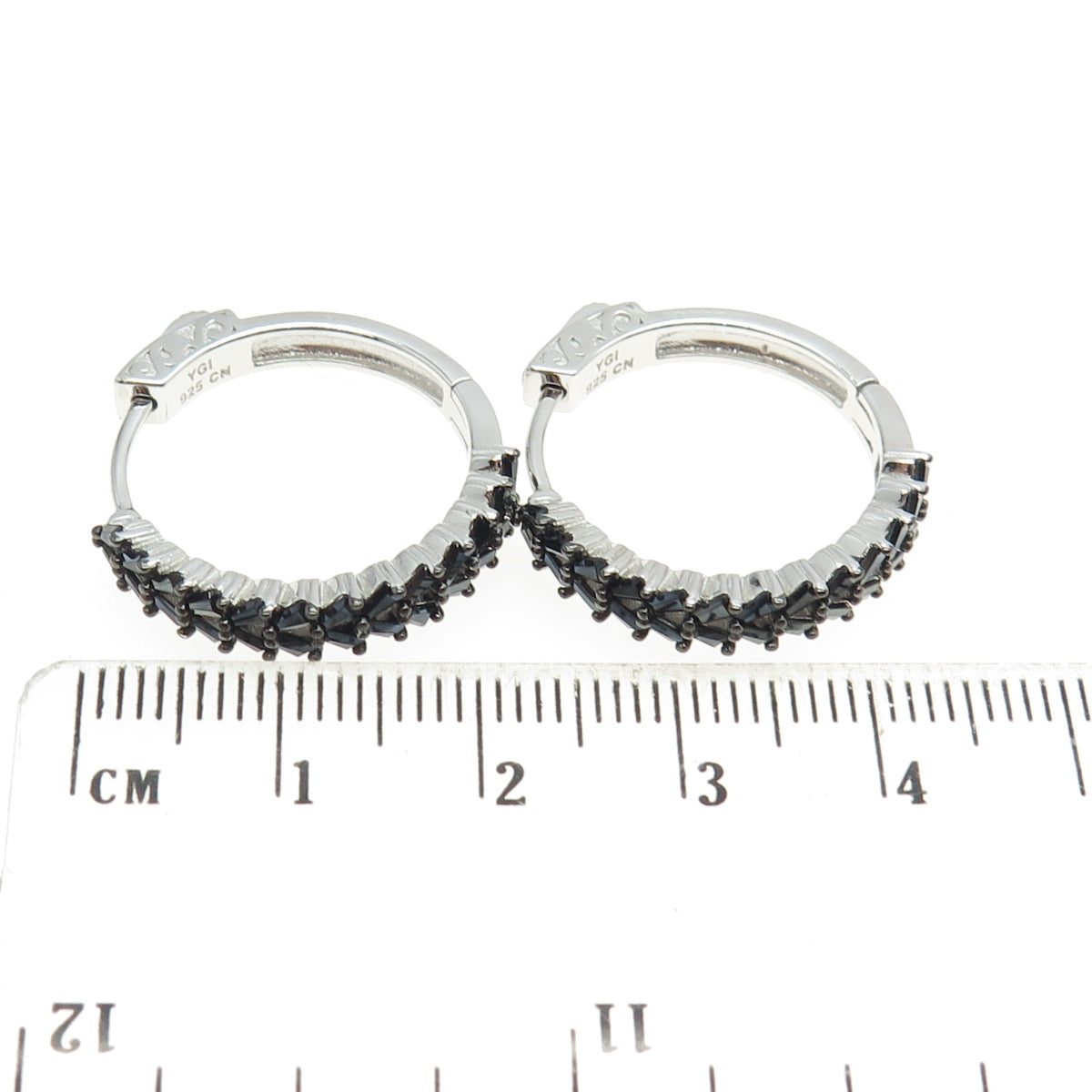 925 Sterling Silver Black C Z Huggie Earrings