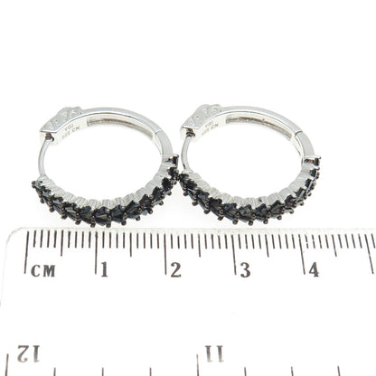 925 Sterling Silver Black C Z Huggie Earrings