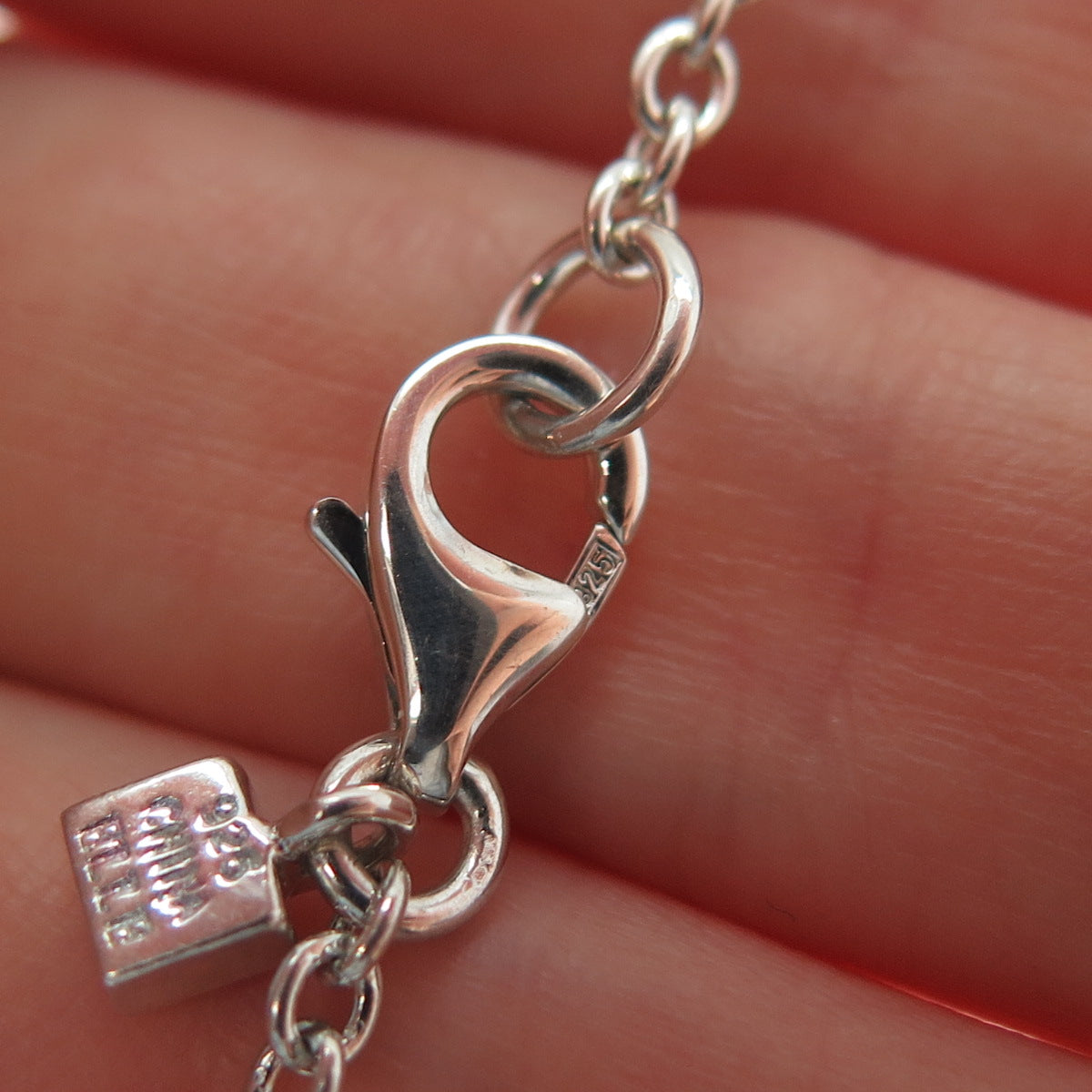 ELLE 925 Sterling Silver Vintage Real Ruby Modernist Cable Chain Necklace 24"