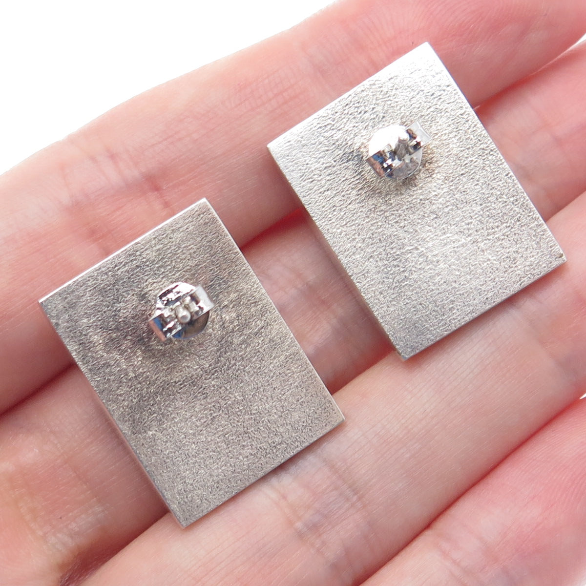 925 Sterling Silver Vintage Real Amber Modernist Earrings