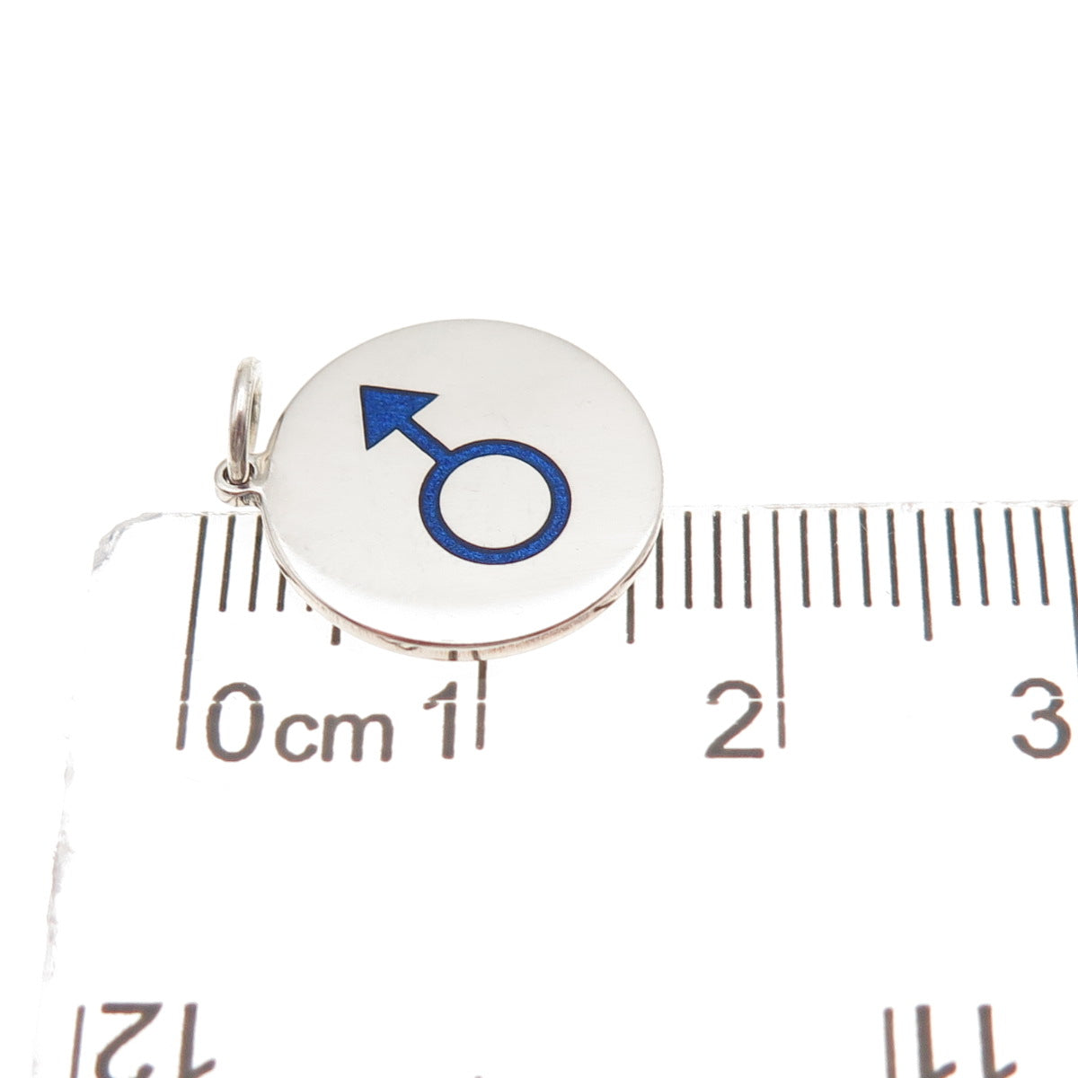 925 Sterling Silver Blue Enamel Male Symbol Round Tag Mini Charm Pendant