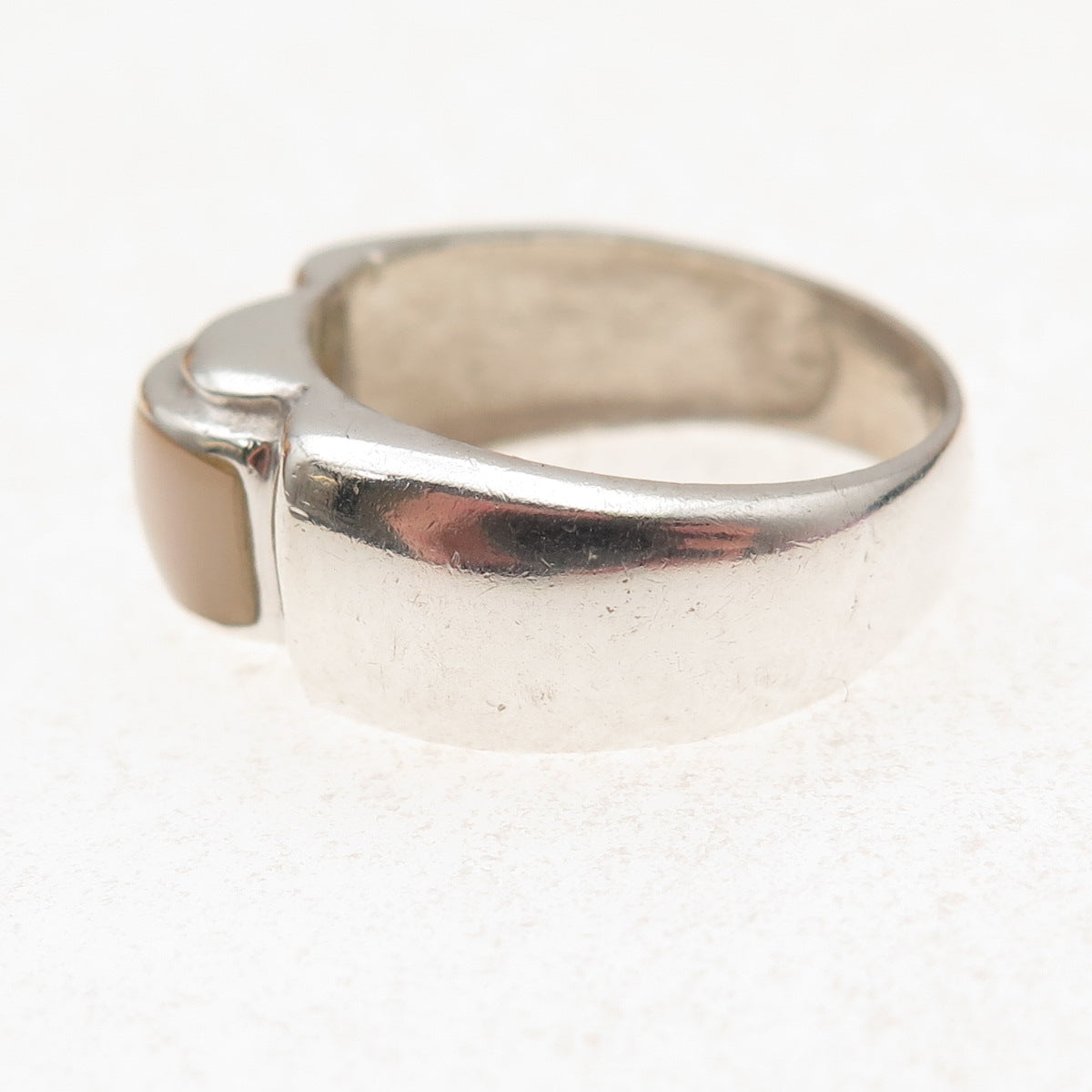 925 Sterling Silver Vintage Real MOP Modernist Oxidized Ring Size 7.25