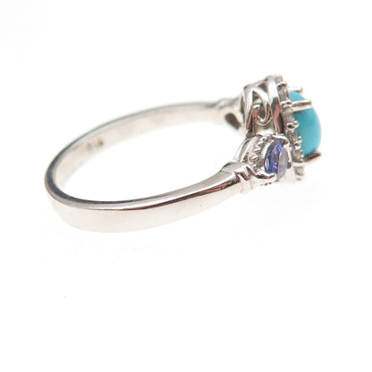 Chuck Clemency 925 Sterling Silver Real Turquoise Tanzanite Topaz Ring Size 8.25