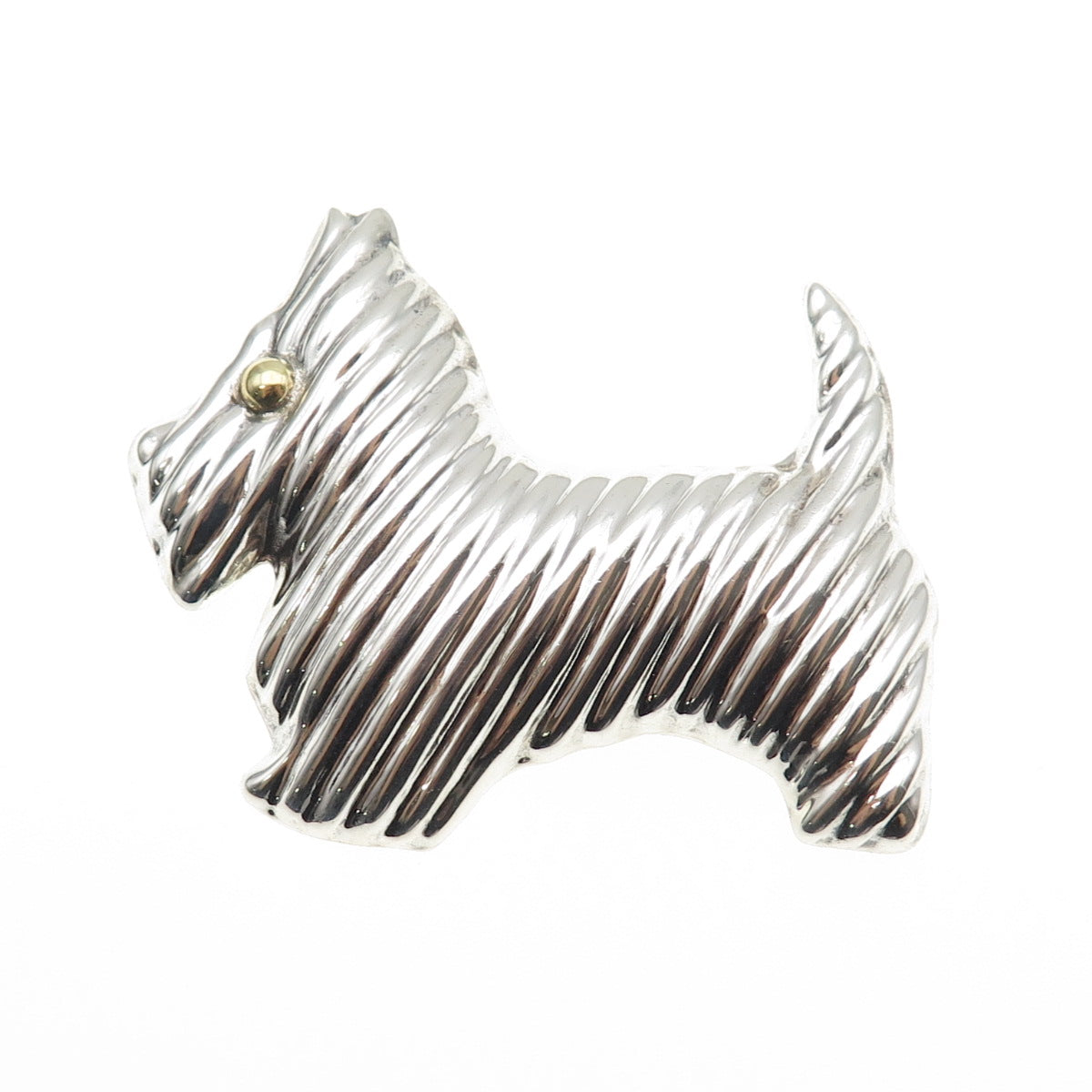 925 Sterling 2-Tone Vintage Mexico Yorkshire Terrier Dog Pin Brooch / Pendant