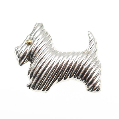 925 Sterling 2-Tone Vintage Mexico Yorkshire Terrier Dog Pin Brooch / Pendant