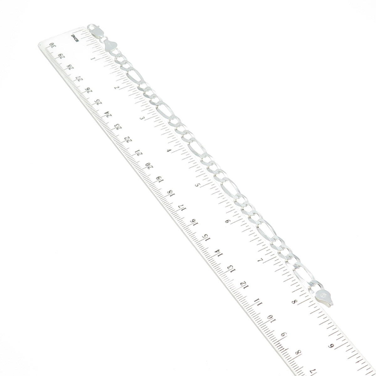 925 Sterling Silver Italy Figaro Link Bracelet 8"