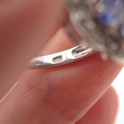 Chuck Clemency 925 Sterling Silver Real Tanzanite & White Topaz Ring Size 8.25