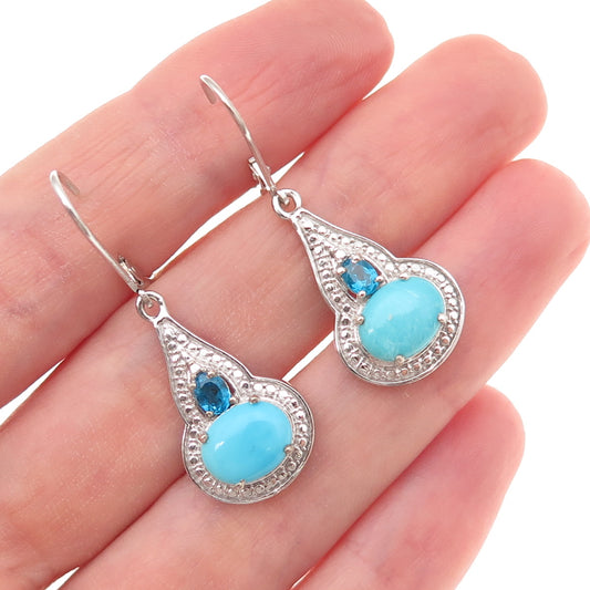 Chuck Clemency 925 Sterling Silver Real Turquoise & Apatite Dangle Earrings