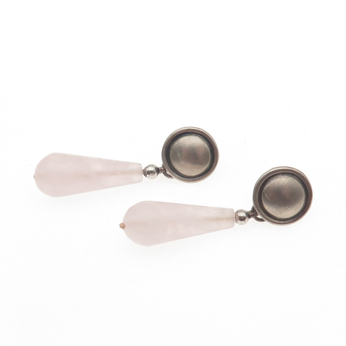 925 Sterling Silver 14K Gold Posts Vintage Real Rose Quartz Dangle Earrings