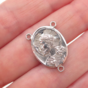925 Sterling Silver Antique Art Deco Jesus & St. Mary Rosary Chain Charm Pendant