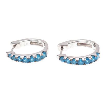925 Sterling Silver Real Round-Cut Apatite Hoop Earrings