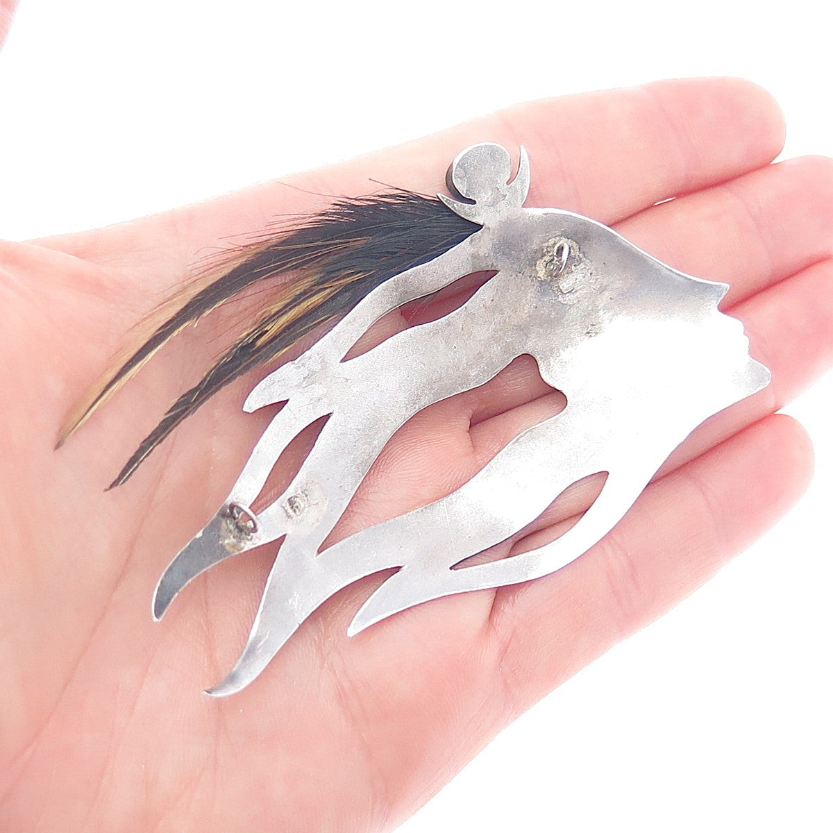 925 Sterling 14K Gold Vintage Real Opal Feather Fairy Centerpiece Slide Pendant