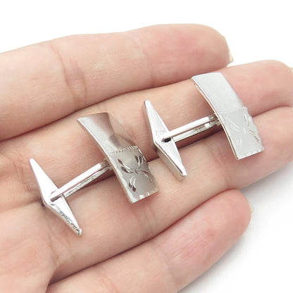925 Sterling Silver Vintage Smibo Floral Rectangle Cufflinks