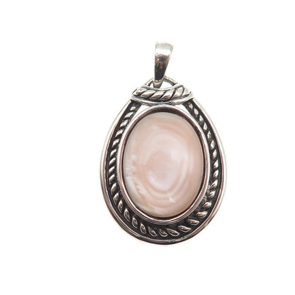 925 Sterling Silver Vintage Real MOP Teardrop Oxidized Charm Pendant