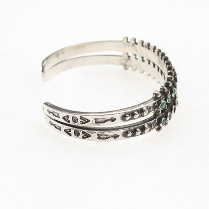 Old Pawn 925 Sterling Silver Vintage Turquoise Snake Eye Adjustable Bracelet 6"