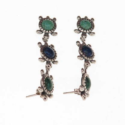 Carolyn Pollack Sterling Vintage Real Turquoise Malachite Lapis Inlay Earrings