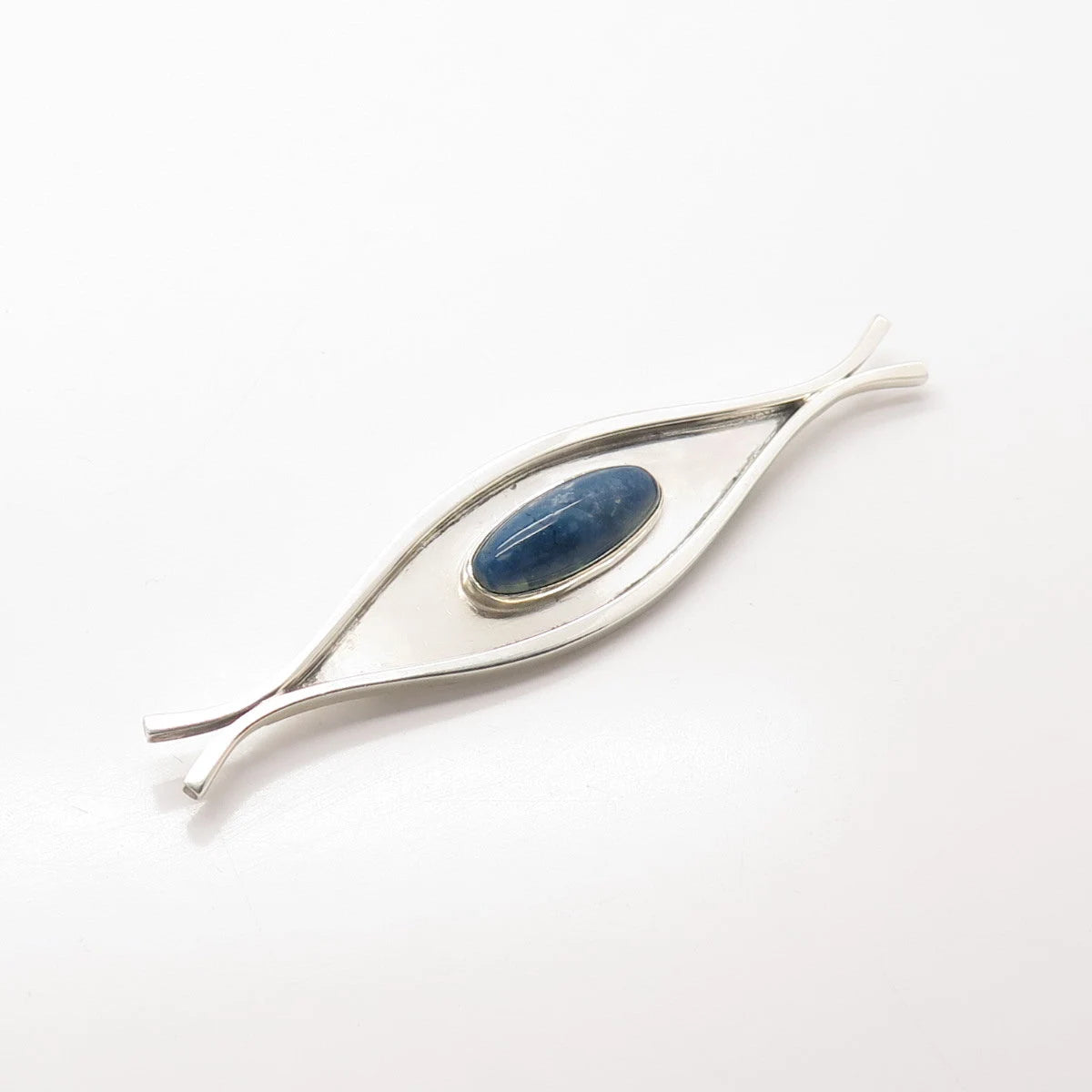 925 Sterling Silver Vintage Real Sodalite Gemstone Modernist Pin Brooch