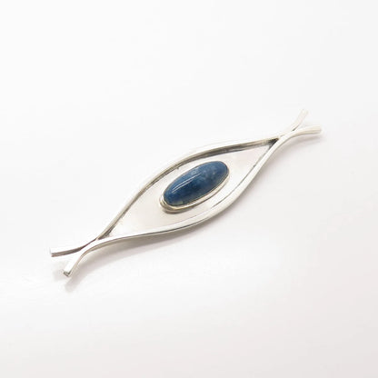 925 Sterling Silver Vintage Real Sodalite Gemstone Modernist Pin Brooch