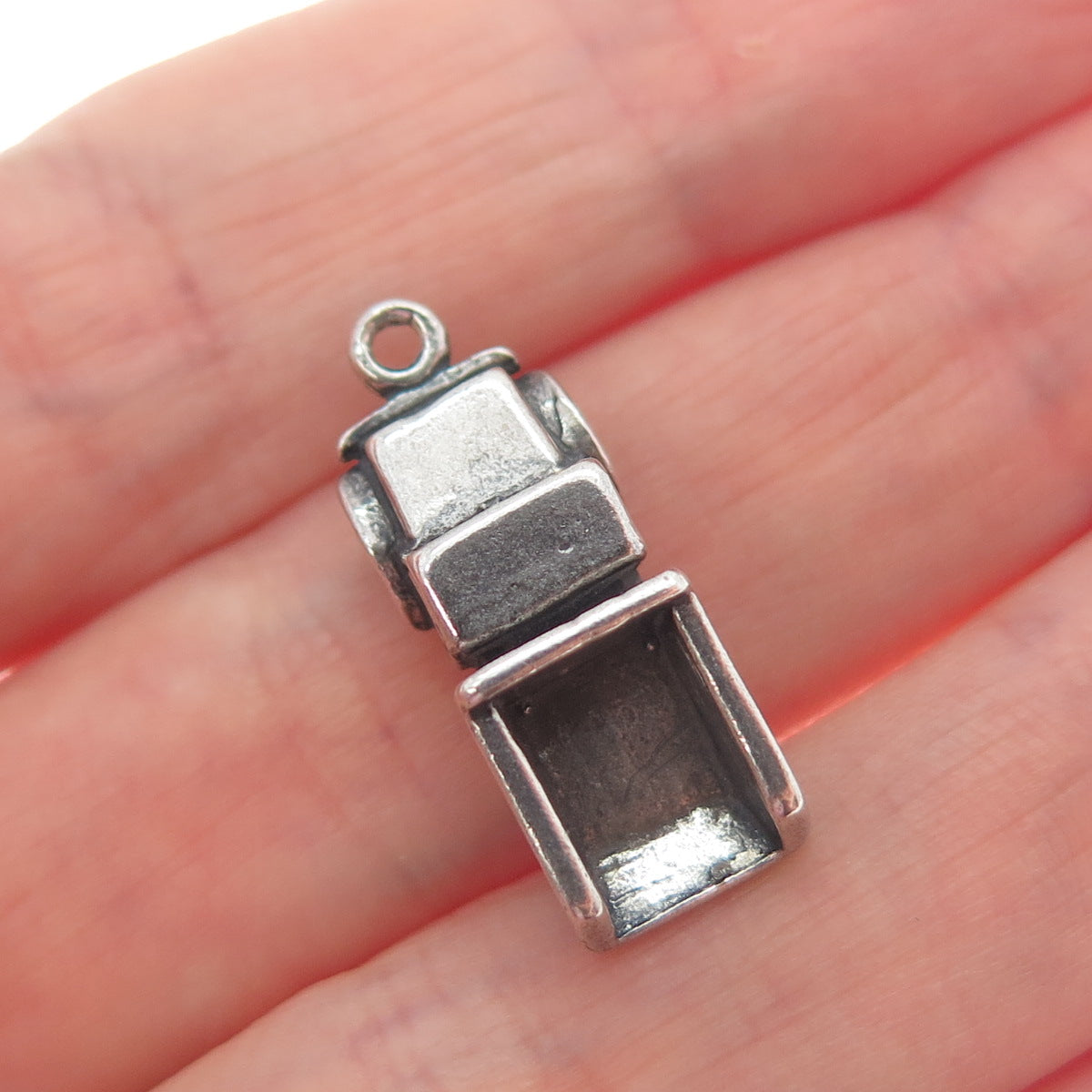 SUNWEST 925 Sterling Silver Vintage Dump Truck Minimalist 3D Charm Pendant