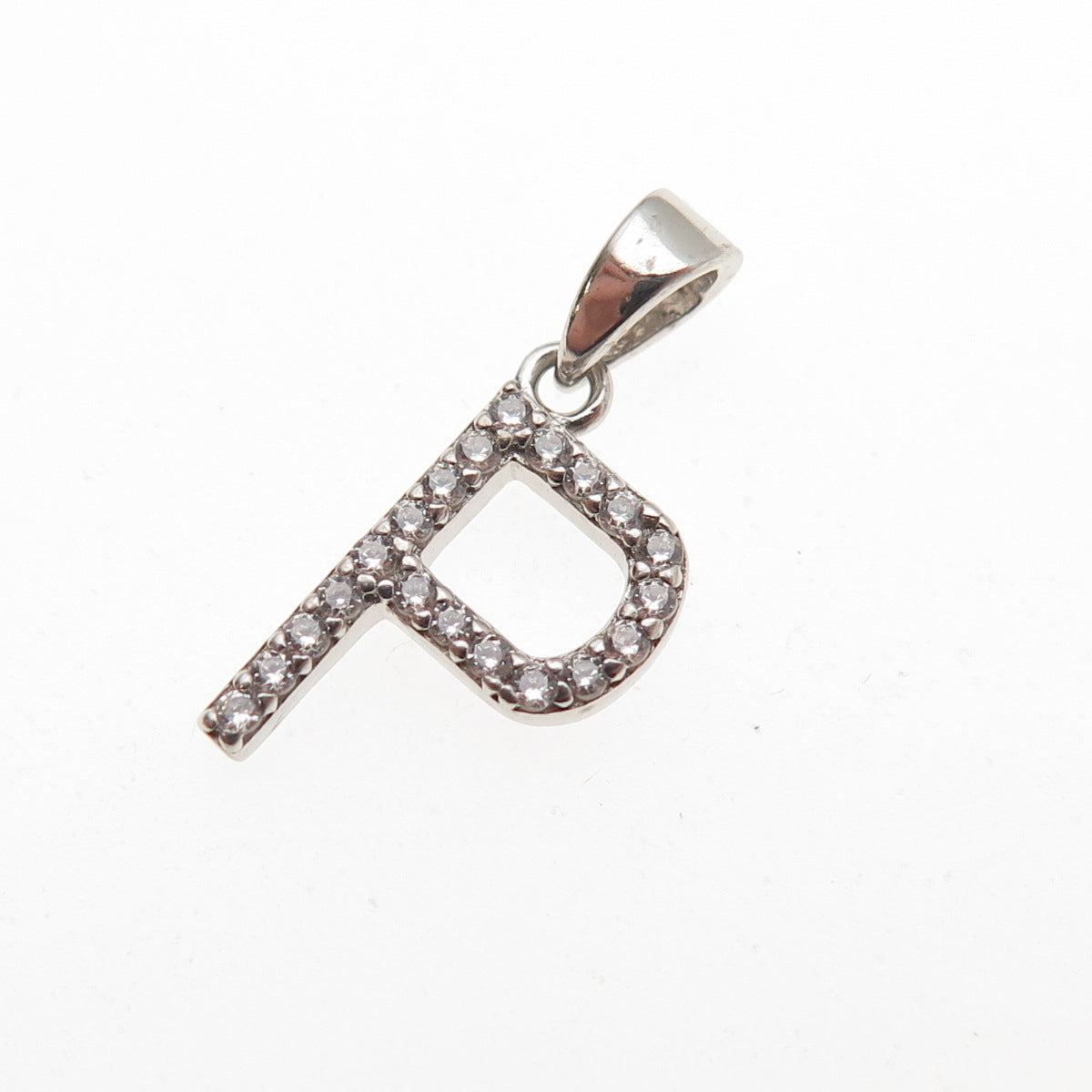 925 Sterling Silver Round-Cut C Z Letter P Initial Mini Charm Pendant