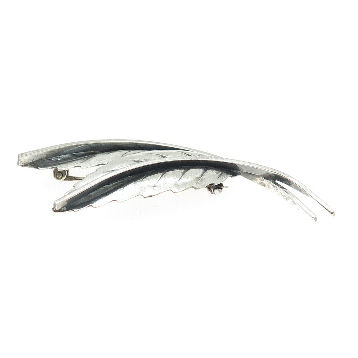 JEWELART 925 Sterling Silver Antique Art Deco Floral Leaves Oxidized Pin Brooch