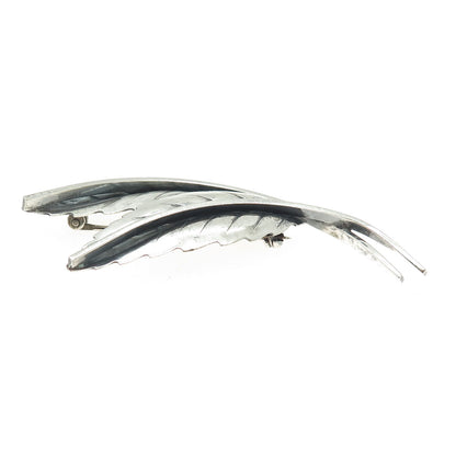 JEWELART 925 Sterling Silver Antique Art Deco Floral Leaves Oxidized Pin Brooch