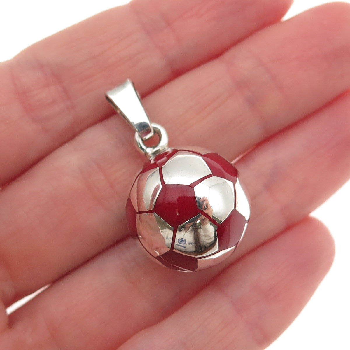 925 Sterling Silver Vintage Mexico Enamel Soccer Ball Charm Pendant