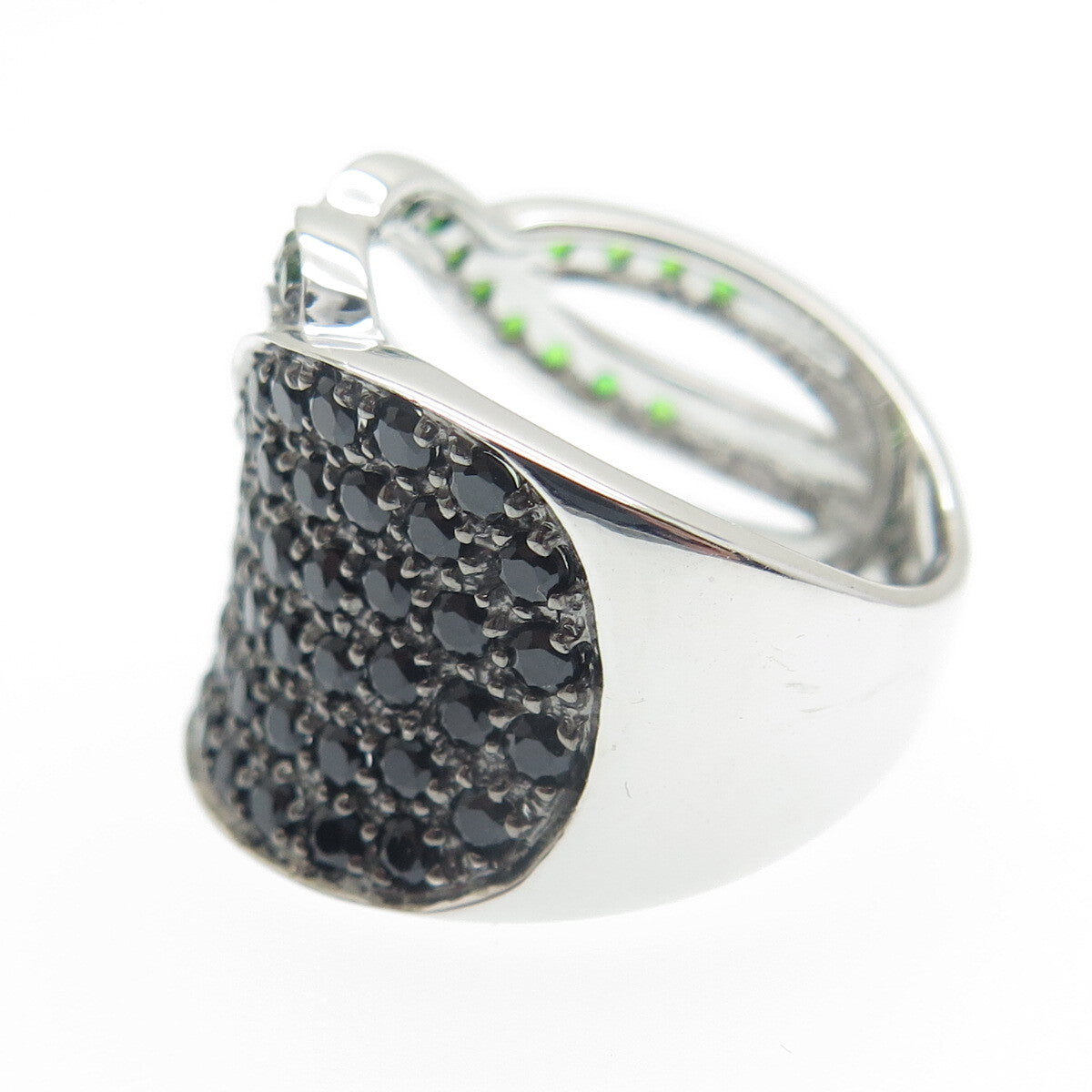 DSMK 925 Sterling Silver Chrome Diopside & Black Spinel Gem Wide Ring Size 6.25