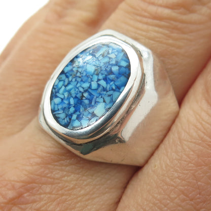 925 Sterling Silver Vintage Mexico Real Turquoise Inlay Ring Size 10