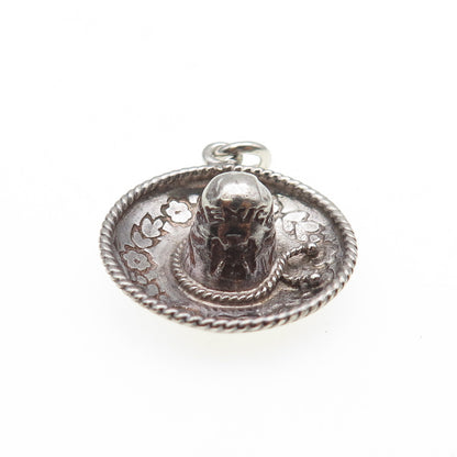 925 Sterling Silver Vintage Mexico Sombrero Oxidized 3D Charm Pendant