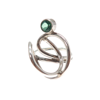 925 Sterling Silver Vintage Real Green Topaz Modernist Ring Size 8.5