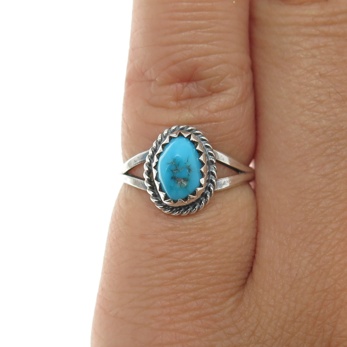 JAMES MASON NAVAJO Old Pawn 925 Sterling Morenci Turquoise Snake Eye Ring Size 4