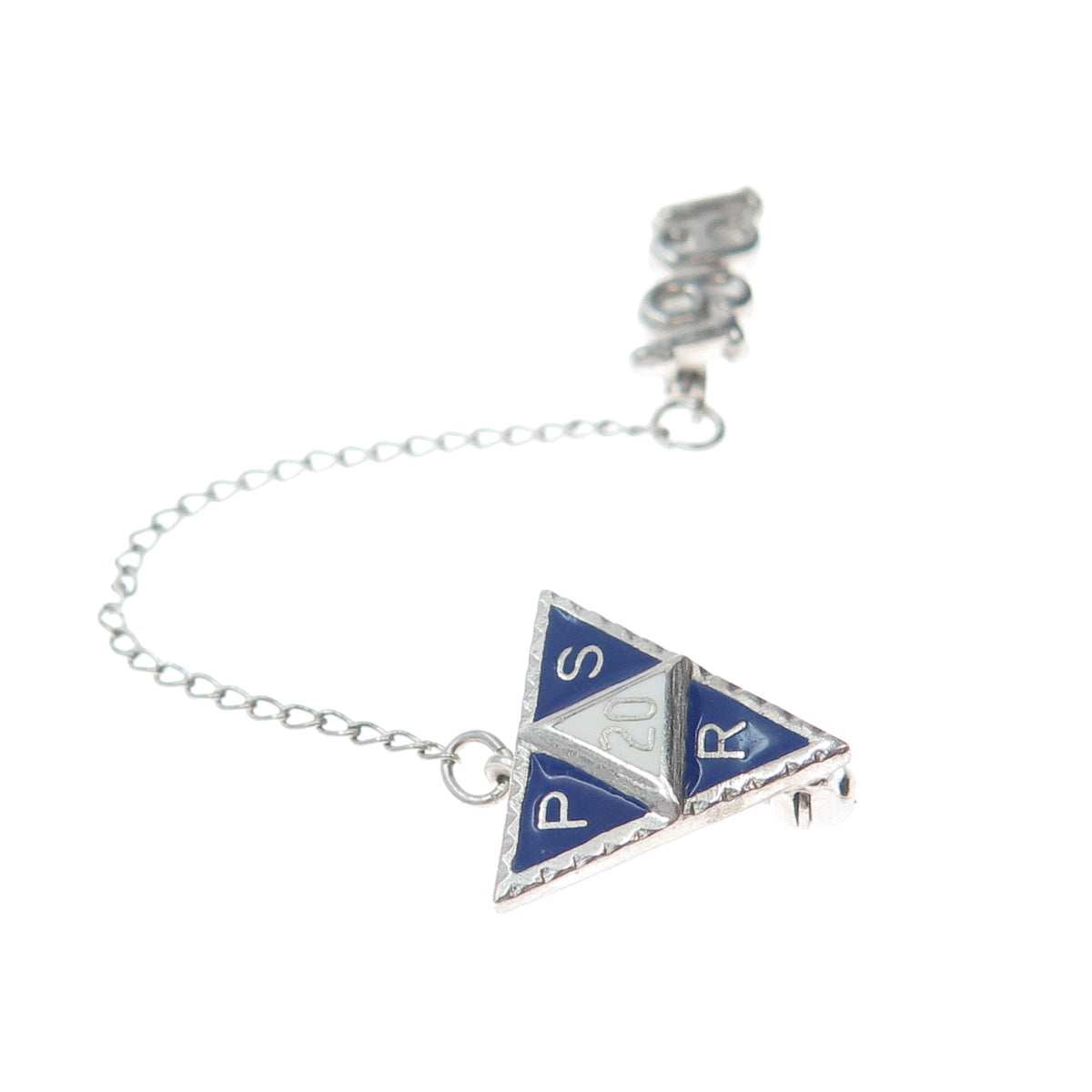 925 Sterling Silver Vintage Enamel 1961 Public School 20 Pin Brooch w/Chain