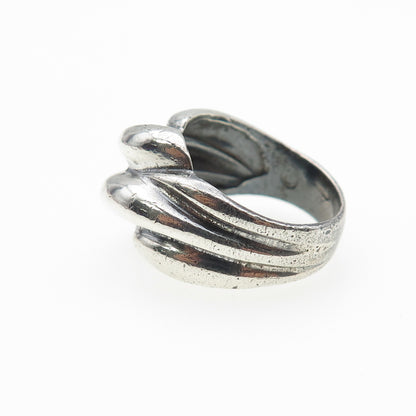 925 Sterling Silver Vintage Modernist Ribbed Bypass Oxidized Ring Size 5