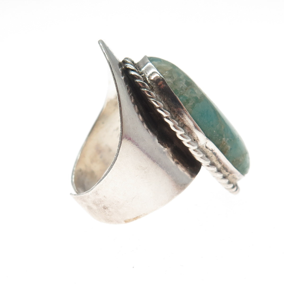 925 Sterling Silver Vintage Mexico Real Amazonite Adjustable Ring Size 8.75